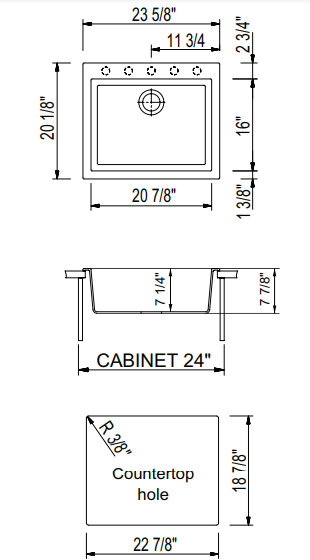BOCCHI 1606-504-0126 Campino Uno Dual Mount Granite Composite 24 in. Single Bowl Kitchen Sink with Strainer in Matte Black