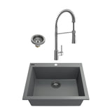 BOCCHI 1606-506-2020CH Kit: 1606 Campino Uno Dual Mount Granite Composite 24 in. Single Bowl Kitchen Sink & Strainer w/ Livenza 2.0 Faucet