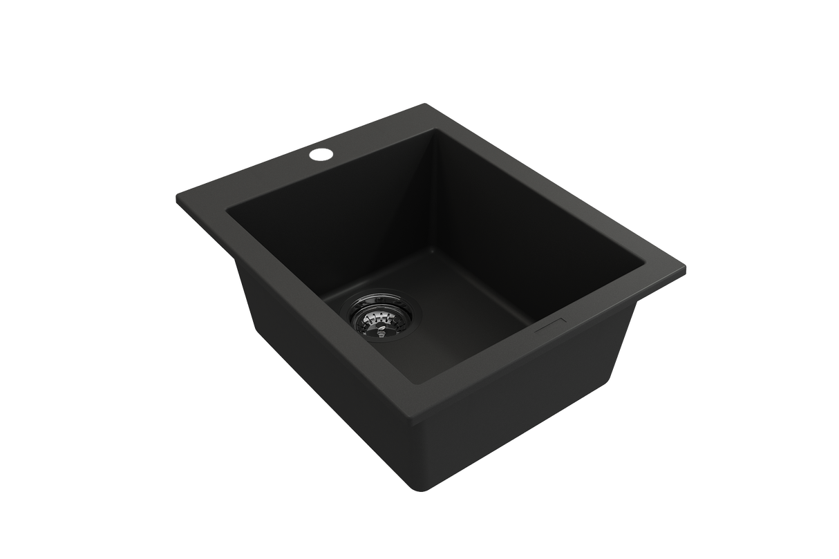 BOCCHI 1608-504-0126 Campino Uno Dual Mount Granite Composite 16 in. Single Bowl Bar Sink with Strainer in Matte Black