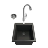BOCCHI 1608-504-2024CH Kit: 1608 Campino Uno Dual Mount Granite Composite 16 in. Single Bowl Bar Sink & Strainer w/ Pagano 2.0 Faucet