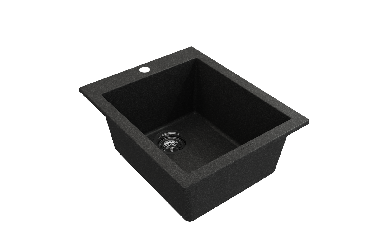 BOCCHI 1608-505-0126 Campino Uno Dual Mount Granite Composite 16 in. Single Bowl Bar Sink with Strainer in Metallic Black