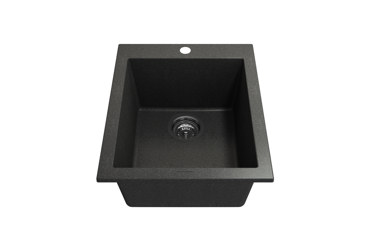 BOCCHI 1608-505-0126 Campino Uno Dual Mount Granite Composite 16 in. Single Bowl Bar Sink with Strainer in Metallic Black