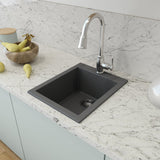 BOCCHI 1608-506-0126 Campino Uno Dual Mount Granite Composite 16 in. Single Bowl Bar Sink with Strainer in Concrete Gray