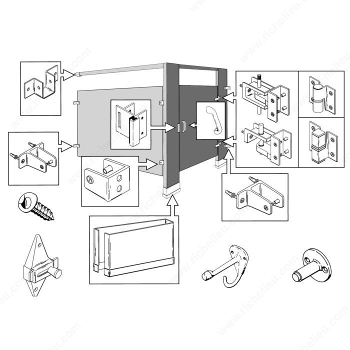 Richelieu 204500140 Surface Hinge Hardware Kit for Inswing Door, 3/4 in, 3/4 in, Left