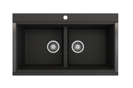 BOCCHI 1618-504-0126HP Baveno Lux Undermount 34D in. Double Bowl Granite Composite Kitchen Sink with Integrated Workstation and Accessories in Matte Black with Covers