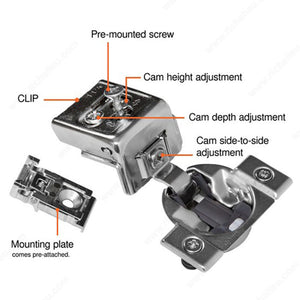 Blum 30C255BS10180 COMPACT CLIP 30C2 105° hinge, Screw included, Wraparound Type Mounting, Screw-On, 5/8 in