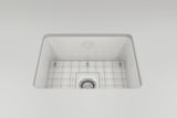 BOCCHI 1627-001-0120 Sotto Dual-Mount Fireclay 24 in. Single Bowl Kitchen Sink with Protective Bottom Grid and Strainer in White