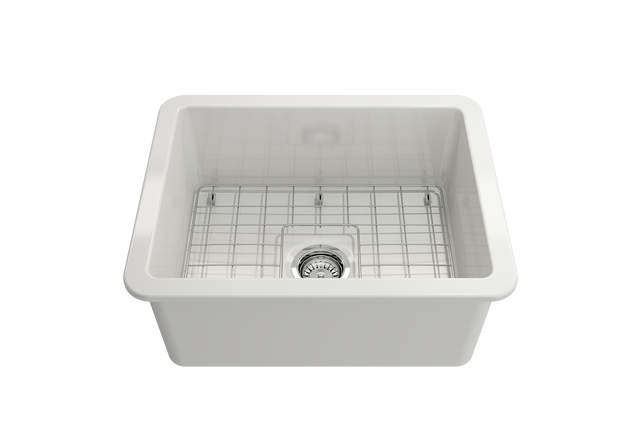 BOCCHI 1627-001-0120 Sotto Dual-Mount Fireclay 24 in. Single Bowl Kitchen Sink with Protective Bottom Grid and Strainer in White