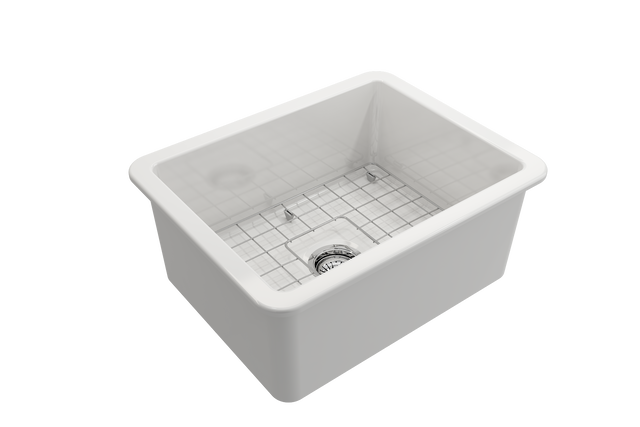 BOCCHI 1627-001-0120 Sotto Dual-Mount Fireclay 24 in. Single Bowl Kitchen Sink with Protective Bottom Grid and Strainer in White