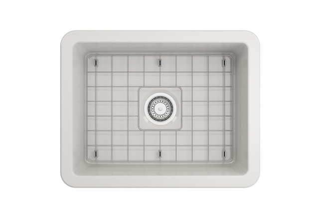 BOCCHI 1627-001-0120 Sotto Dual-Mount Fireclay 24 in. Single Bowl Kitchen Sink with Protective Bottom Grid and Strainer in White