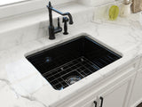 BOCCHI 1627-005-0120 Sotto Dual-Mount Fireclay 24 in. Single Bowl Kitchen Sink with Protective Bottom Grid and Strainer in Black