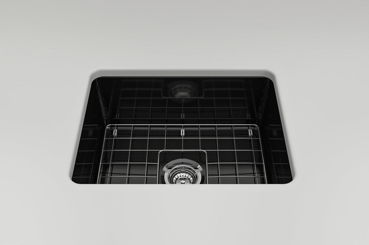 BOCCHI 1627-005-0120 Sotto Dual-Mount Fireclay 24 in. Single Bowl Kitchen Sink with Protective Bottom Grid and Strainer in Black