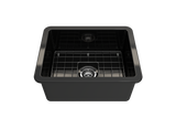 BOCCHI 1627-005-0120 Sotto Dual-Mount Fireclay 24 in. Single Bowl Kitchen Sink with Protective Bottom Grid and Strainer in Black