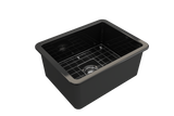 BOCCHI 1627-005-0120 Sotto Dual-Mount Fireclay 24 in. Single Bowl Kitchen Sink with Protective Bottom Grid and Strainer in Black