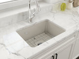 BOCCHI 1627-014-0120 Sotto Dual-Mount Fireclay 24 in. Single Bowl Kitchen Sink with Protective Bottom Grid and Strainer in Biscuit