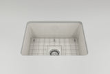 BOCCHI 1627-014-0120 Sotto Dual-Mount Fireclay 24 in. Single Bowl Kitchen Sink with Protective Bottom Grid and Strainer in Biscuit