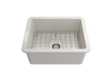 BOCCHI 1627-014-0120 Sotto Dual-Mount Fireclay 24 in. Single Bowl Kitchen Sink with Protective Bottom Grid and Strainer in Biscuit