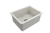 BOCCHI 1627-014-0120 Sotto Dual-Mount Fireclay 24 in. Single Bowl Kitchen Sink with Protective Bottom Grid and Strainer in Biscuit