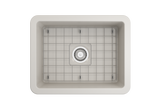 BOCCHI 1627-014-0120 Sotto Dual-Mount Fireclay 24 in. Single Bowl Kitchen Sink with Protective Bottom Grid and Strainer in Biscuit