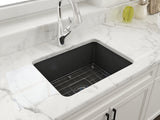 BOCCHI 1627-020-0120 Sotto Dual-Mount Fireclay 24 in. Single Bowl Kitchen Sink with Protective Bottom Grid and Strainer in Matte Dark Gray