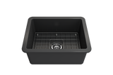 BOCCHI 1627-020-0120 Sotto Dual-Mount Fireclay 24 in. Single Bowl Kitchen Sink with Protective Bottom Grid and Strainer in Matte Dark Gray