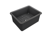 BOCCHI 1627-020-0120 Sotto Dual-Mount Fireclay 24 in. Single Bowl Kitchen Sink with Protective Bottom Grid and Strainer in Matte Dark Gray