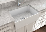 BOCCHI 1628-002-0120 Contempo Step-Rim Apron Front Fireclay 27 in. Single Bowl Kitchen Sink with Integrated Work Station & Accessories in Matte White