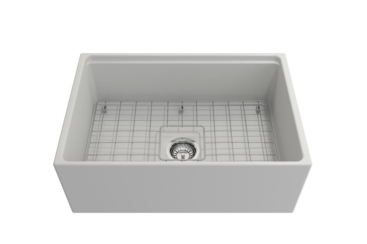 BOCCHI 1628-002-0120 Contempo Step-Rim Apron Front Fireclay 27 in. Single Bowl Kitchen Sink with Integrated Work Station & Accessories in Matte White