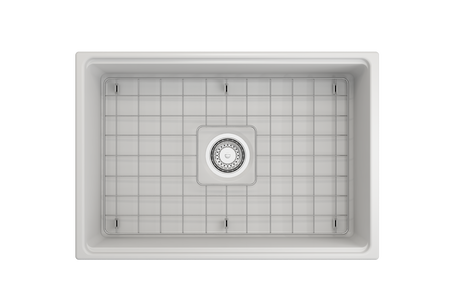 BOCCHI 1628-002-0120 Contempo Step-Rim Apron Front Fireclay 27 in. Single Bowl Kitchen Sink with Integrated Work Station & Accessories in Matte White