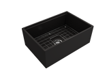 BOCCHI 1628-004-0120 Contempo Step-Rim Apron Front Fireclay 27 in. Single Bowl Kitchen Sink with Integrated Work Station & Accessories in Matte Black