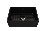 BOCCHI 1628-004-0120 Contempo Step-Rim Apron Front Fireclay 27 in. Single Bowl Kitchen Sink with Integrated Work Station & Accessories in Matte Black