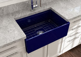 BOCCHI 1628-010-0120 Contempo Step-Rim Apron Front Fireclay 27 in. Single Bowl Kitchen Sink with Integrated Work Station & Accessories in Sapphire Blue