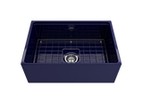 BOCCHI 1628-010-0120 Contempo Step-Rim Apron Front Fireclay 27 in. Single Bowl Kitchen Sink with Integrated Work Station & Accessories in Sapphire Blue