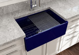 BOCCHI 1628-010-0120 Contempo Step-Rim Apron Front Fireclay 27 in. Single Bowl Kitchen Sink with Integrated Work Station & Accessories in Sapphire Blue