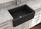 BOCCHI 1628-020-0120 Contempo Step-Rim Apron Front Fireclay 27 in. Single Bowl Kitchen Sink with Integrated Work Station & Accessories in Matte Dark Gray