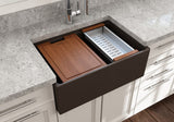 BOCCHI 1628-025-0120 Contempo Step-Rim Apron Front Fireclay 27 in. Single Bowl Kitchen Sink with Integrated Work Station & Accessories in Matte Brown