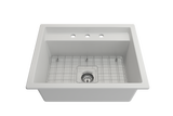 BOCCHI 1633-002-0127 Baveno Uno Dual-Mount with Integrated Workstation Fireclay 27 in. Single Bowl Kitchen Sink 3-hole with Accessories in Matte White
