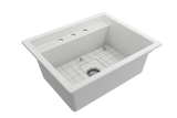 BOCCHI 1633-002-0127 Baveno Uno Dual-Mount with Integrated Workstation Fireclay 27 in. Single Bowl Kitchen Sink 3-hole with Accessories in Matte White