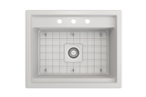 BOCCHI 1633-002-0127 Baveno Uno Dual-Mount with Integrated Workstation Fireclay 27 in. Single Bowl Kitchen Sink 3-hole with Accessories in Matte White