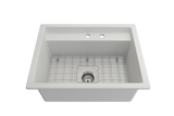 BOCCHI 1633-002-0132 Baveno Uno Dual-Mount with Integrated Workstation Fireclay 27 in. Single Bowl Kitchen Sink 2-hole with Accessories in Matte White