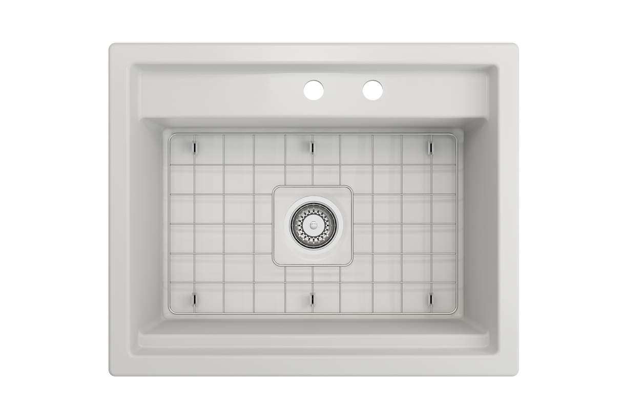 BOCCHI 1633-002-0132 Baveno Uno Dual-Mount with Integrated Workstation Fireclay 27 in. Single Bowl Kitchen Sink 2-hole with Accessories in Matte White