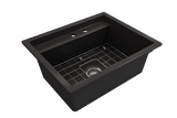 BOCCHI 1633-004-0132 Baveno Uno Dual-Mount with Integrated Workstation Fireclay 27 in. Single Bowl Kitchen Sink 2-hole with Accessories in Matte Black