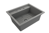 BOCCHI 1633-006-0127 Baveno Uno Dual-Mount with Integrated Workstation Fireclay 27 in. Single Bowl Kitchen Sink 3-hole with Accessories in Matte Gray