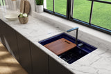 BOCCHI 1633-010-0132 Baveno Uno Dual-Mount with Integrated Workstation Fireclay 27 in. Single Bowl Kitchen Sink 2-hole with Accessories in Sapphire Blue