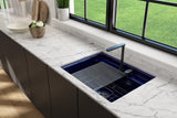 BOCCHI 1633-010-0132 Baveno Uno Dual-Mount with Integrated Workstation Fireclay 27 in. Single Bowl Kitchen Sink 2-hole with Accessories in Sapphire Blue