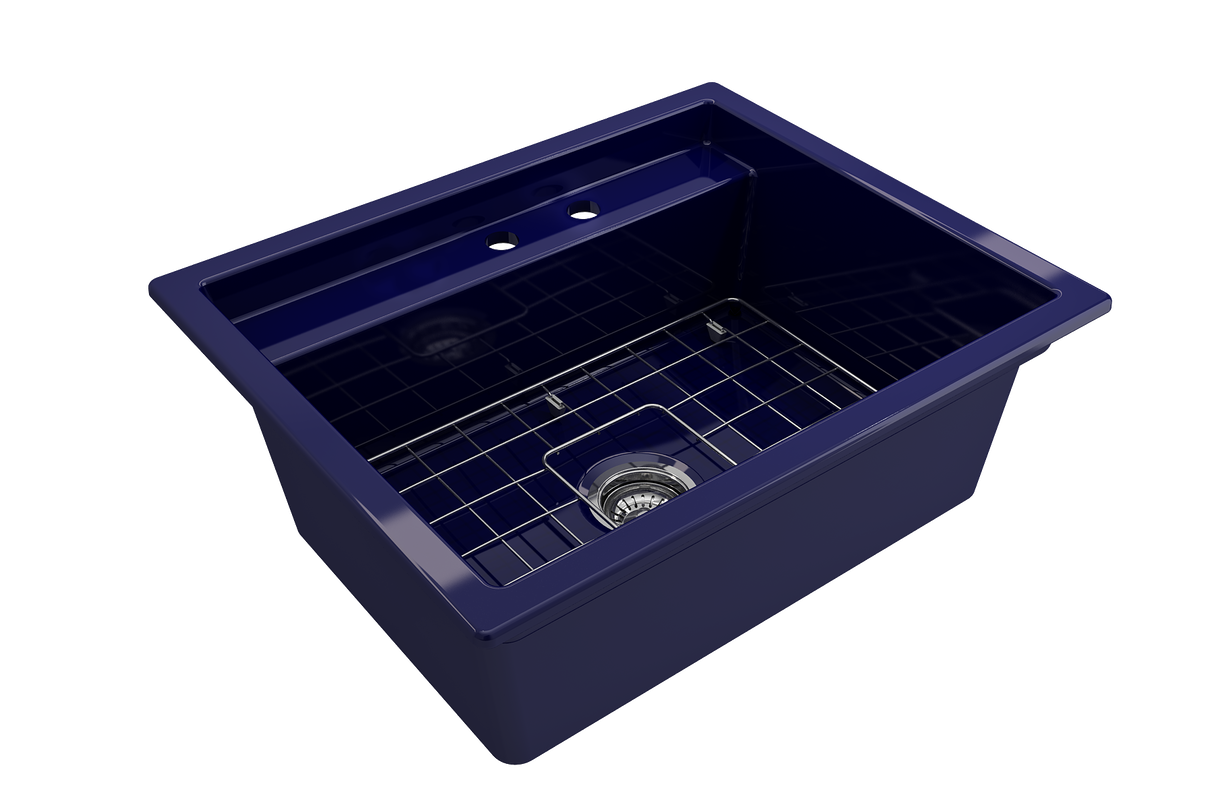 BOCCHI 1633-010-0132 Baveno Uno Dual-Mount with Integrated Workstation Fireclay 27 in. Single Bowl Kitchen Sink 2-hole with Accessories in Sapphire Blue