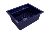 BOCCHI 1633-010-0132 Baveno Uno Dual-Mount with Integrated Workstation Fireclay 27 in. Single Bowl Kitchen Sink 2-hole with Accessories in Sapphire Blue