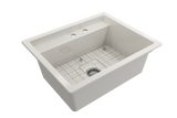 BOCCHI 1633-014-0132 Baveno Uno Dual-Mount with Integrated Workstation Fireclay 27 in. Single Bowl Kitchen Sink 2-hole with Accessories in Biscuit
