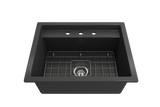 BOCCHI 1633-020-0127 Baveno Uno Dual-Mount with Integrated Workstation Fireclay 27 in. Single Bowl Kitchen Sink 3-hole with Accessories in Matte Dark Gray