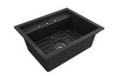 BOCCHI 1633-020-0127 Baveno Uno Dual-Mount with Integrated Workstation Fireclay 27 in. Single Bowl Kitchen Sink 3-hole with Accessories in Matte Dark Gray